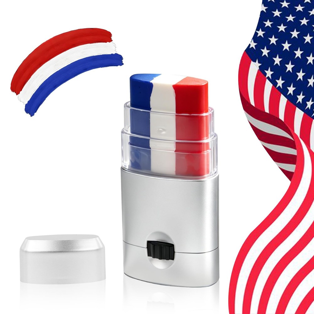 Patriotic Red White Blue Face Paint Stick Makeup for 4th 1 Psc-Silver Housing