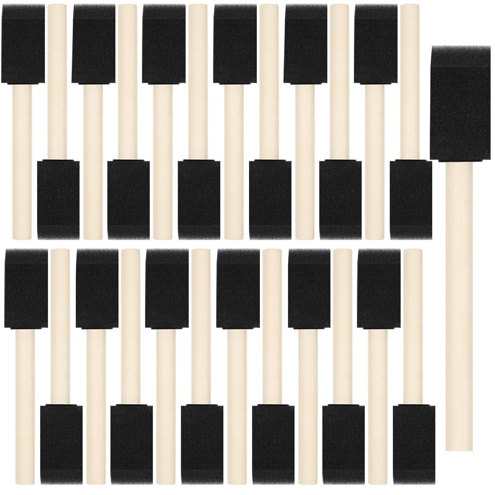 40 Pcs Foam Brush,1” Paint Brushes, Wood Handle Sponge 40PCS, Black
