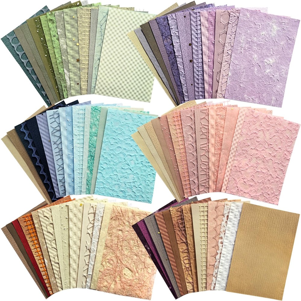 Flartmo 102 Sheets Textured Scrapbook Paper and Mesh Fabric A6, Multicolor-02
