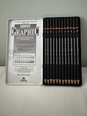 Rexel Derwent Graphic Designer Pencil Set 12 Medium B-6B H-4H In Tin Made UK