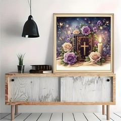 Flower Cross Candle Diamond Art Painting Kits for Adults, Diamond Painting Kits
