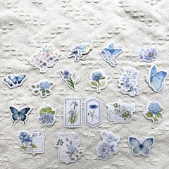 100PCS Vintage Floral Scrapbook Paper,Textured Paper Assorted Set, Blue