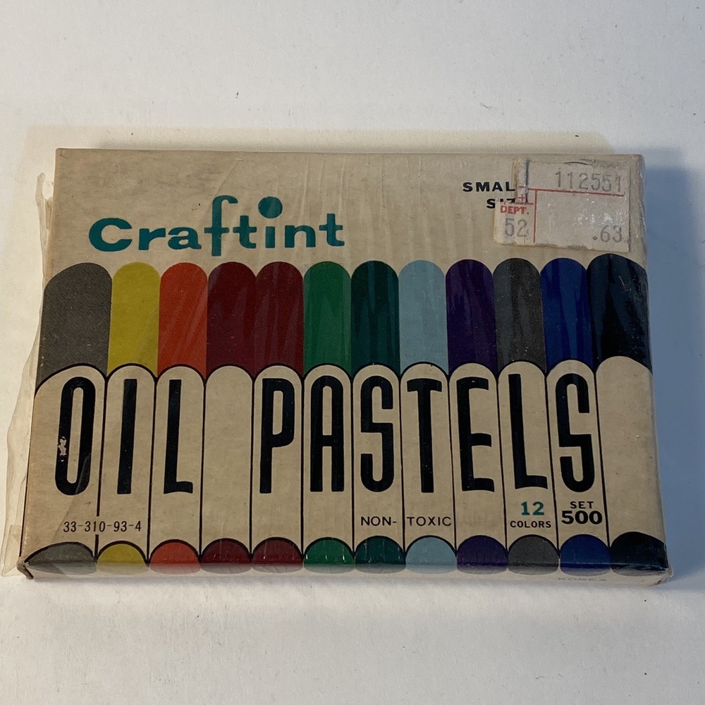 Craftint Oil Pastels Sealed Box Small Size ~12 COLORS~SET #500 1960s