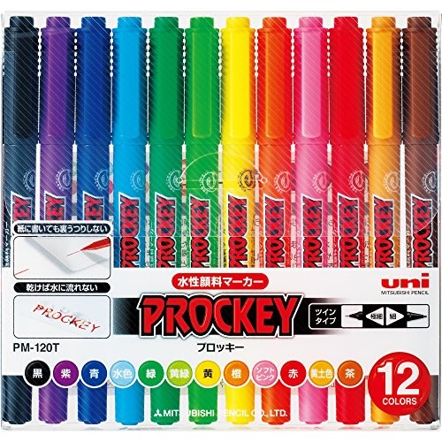 Mitsubishi Pencil Procky Twin Water-Based Pen Extra Fine Tip 12 Colors