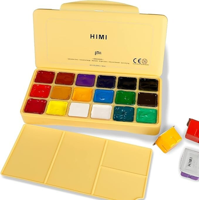 HIMI Gouache Paint Set, Jelly Cup 18 Vibrant Colors(30ml/Pcs(YELLOW) – BRAND New