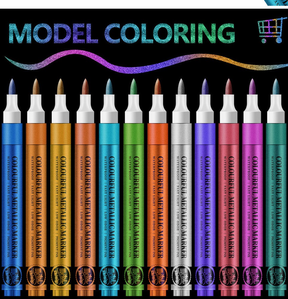 12 Colors Glitter Paint Pens – Acrylic Glitter Markers 1-5mm Soft Tip