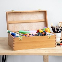 Large Art Supply Storage Box, Solid Beechwood Tool Box, Artist Storage Organizer