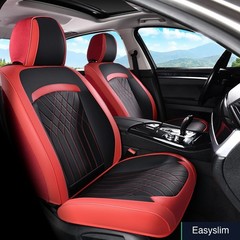 Universal Car Seat Covers Full Set Black and Red Faux Leather