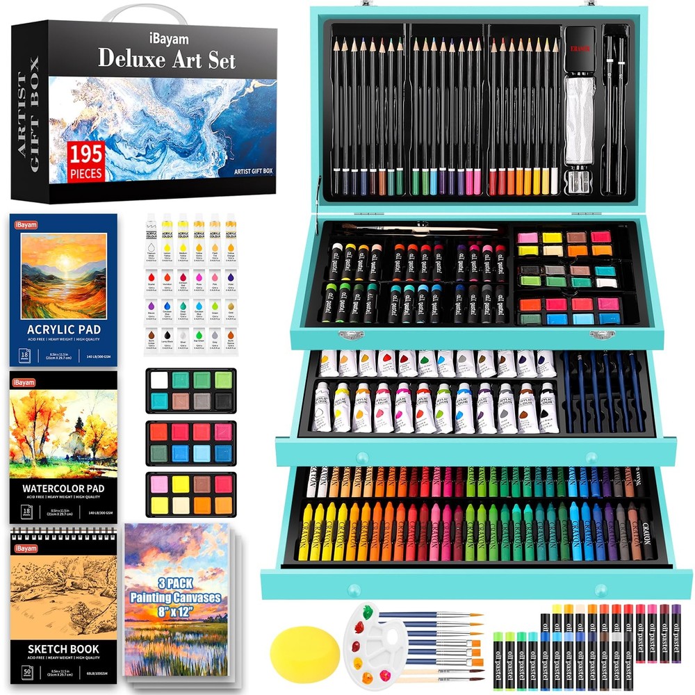 Arts and Crafts Kits for Adult, 195-Pack Deluxe Art Set with 3 PCS Drawing Pa…