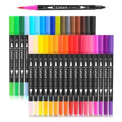 Caliart 34 Double Tip Brush Pens Art Markers, 1 Count (Pack of 34), 34 colors