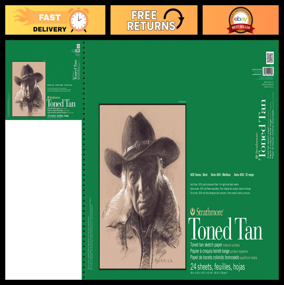 Toned Tan Sketch Pad 18×24″ – 24 Sheets, Artist Drawing Book for Illustrations &