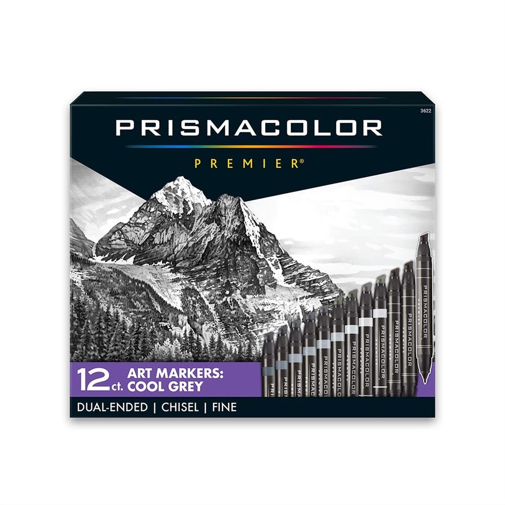 Premier Double-Ended Art Markers, Fine And Chisel Tips, Cool Grey, 12 Count -…
