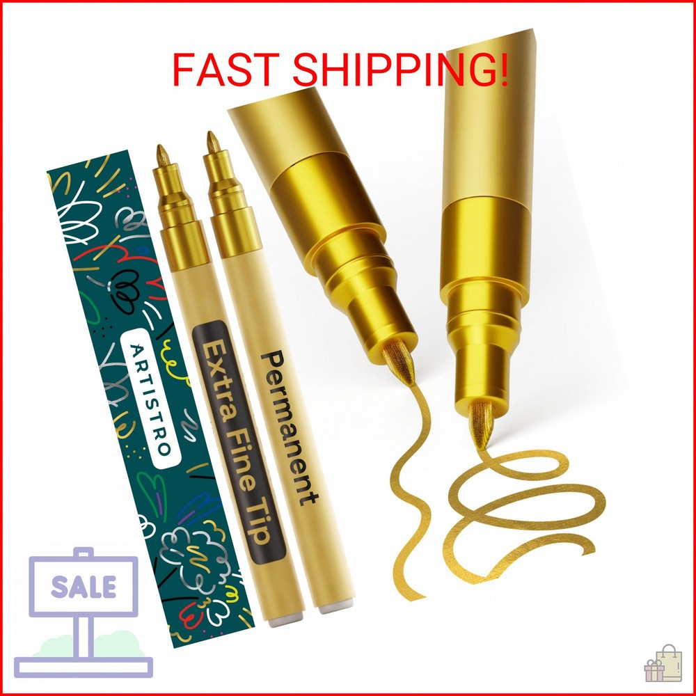 ARTISTRO 2 Gold Permanent Marker – Waterproof Markers for Tire, Fabric, Rocks, G