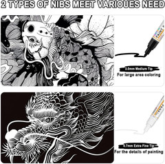 4 Count Dual Tip Oil Based Black White Paint Pen(0.7mm & 3mm), White Permanent M