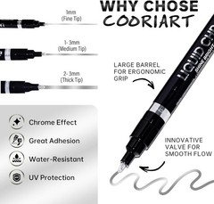 3PK Liquid Chrome Markers Set, Permanent Mirror Pens for Plastic, Metal, Art