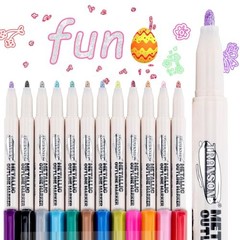 TRANSON 12pcs Outline Shimmering Markers Metallic Neon Art Drawing Craft Pens