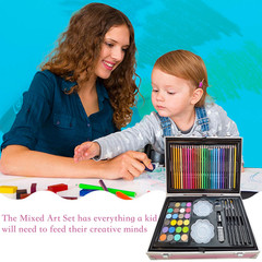 145 Piece Art Set Aluminum Box Colored Pencils Oil Pastels Watercolor Pink