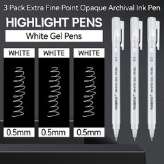 0.5mm White Gel Pen Set Extra Fine Point Waterproof Ink for Art Journaling DIY A