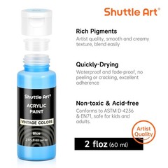 Shuttle Art Acrylic Paint Set 25 Vintage Colours 2oz/60ml Bottles Rich Pigmented