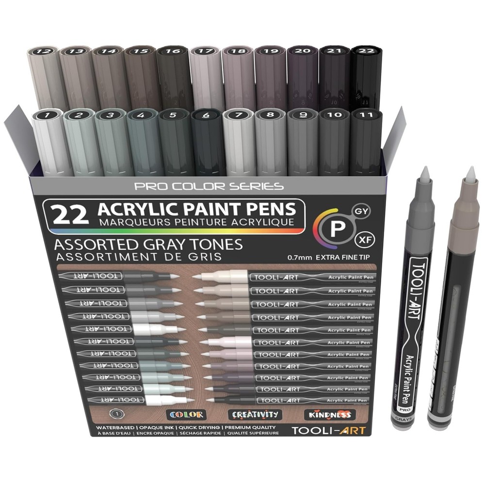 22 Gray Acrylic Paint Pens Set – Extra Fine Tip