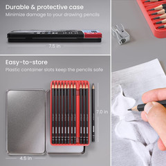 Drawing Sketch Pencils Set of 12, Graphite Pencils 6B to 4H, Pre-Sharpened Art P