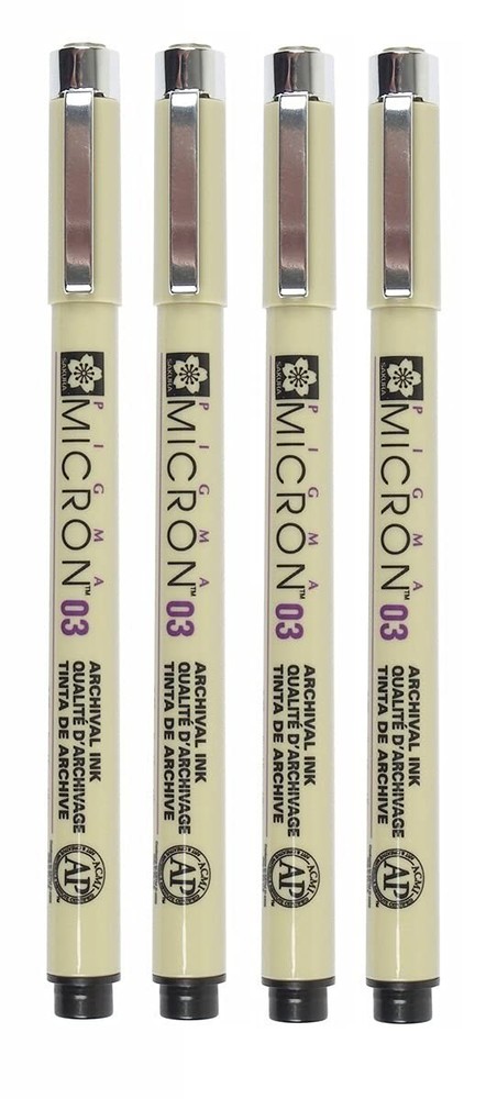 Sakura Pigma Micron 03 Black Pen 0.35mm Line Width 1 count (Pack of 4),