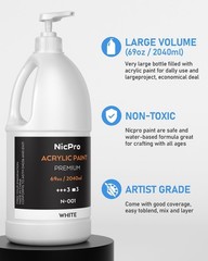 White Large Acrylic Paint Set 69 oz, 2040 ml Rich Art Painting Supplies Non T…