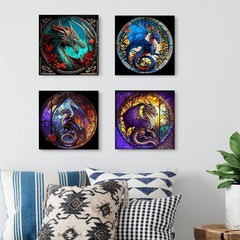 4 Packs Paint by Number for Adults, Animal 16x16in Frameless, 4 PCS Dragon
