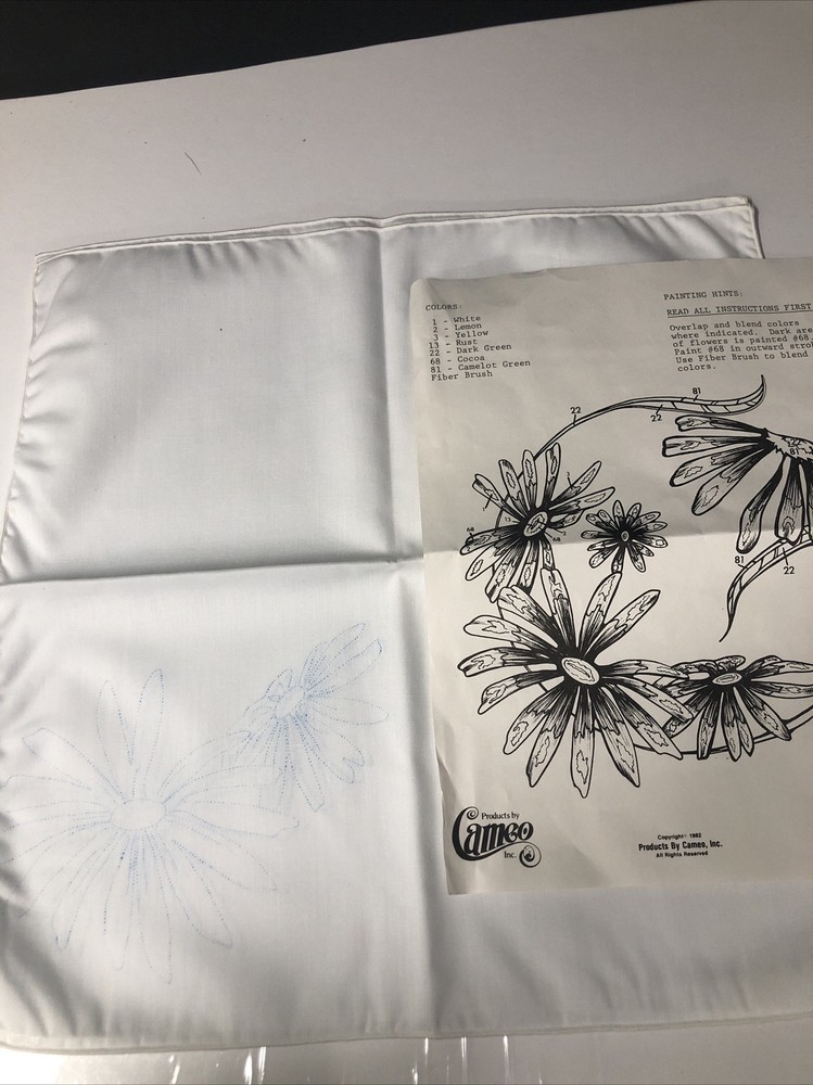 Paint By Number Flowers Napkins #1356 Fabric VTG Cameo VTG Instruction
