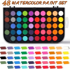 48-Color Travel Watercolor Set with Refillable Brush – Ideal Gift for Artists