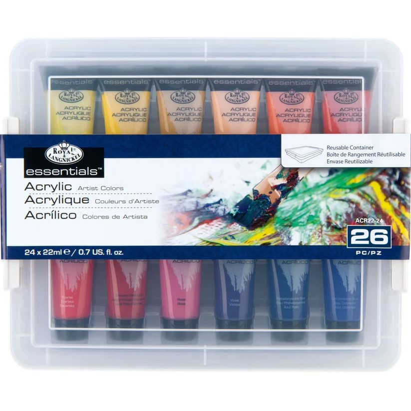 Royal & Langnickel Acrylic Paint Artists Colours in Case 24 x 22ml – 26pcs – NEW