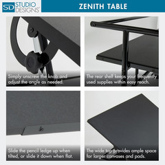 Zenith Adjustable Drafting Table with Shelf – 42″ W x 30″ D, Black