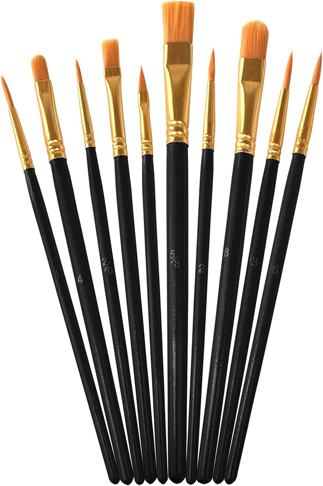 10 Pack Nylon Hair Paint Brushes Set for Acrylic, Watercolor and Oil Painting –