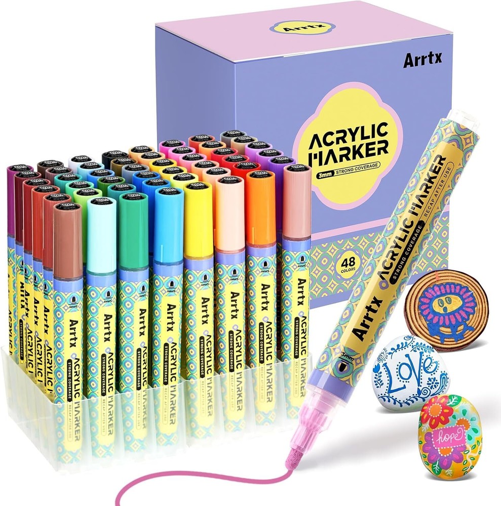 US Arrtx 48 Colors Acrylic Paint Pens 3mm Medium Tip Paint Markers Waterbased