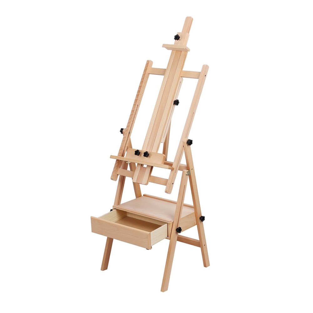 Beech Wood H Frame Easel Adjustable for Oil Painting Sketching with Drawer