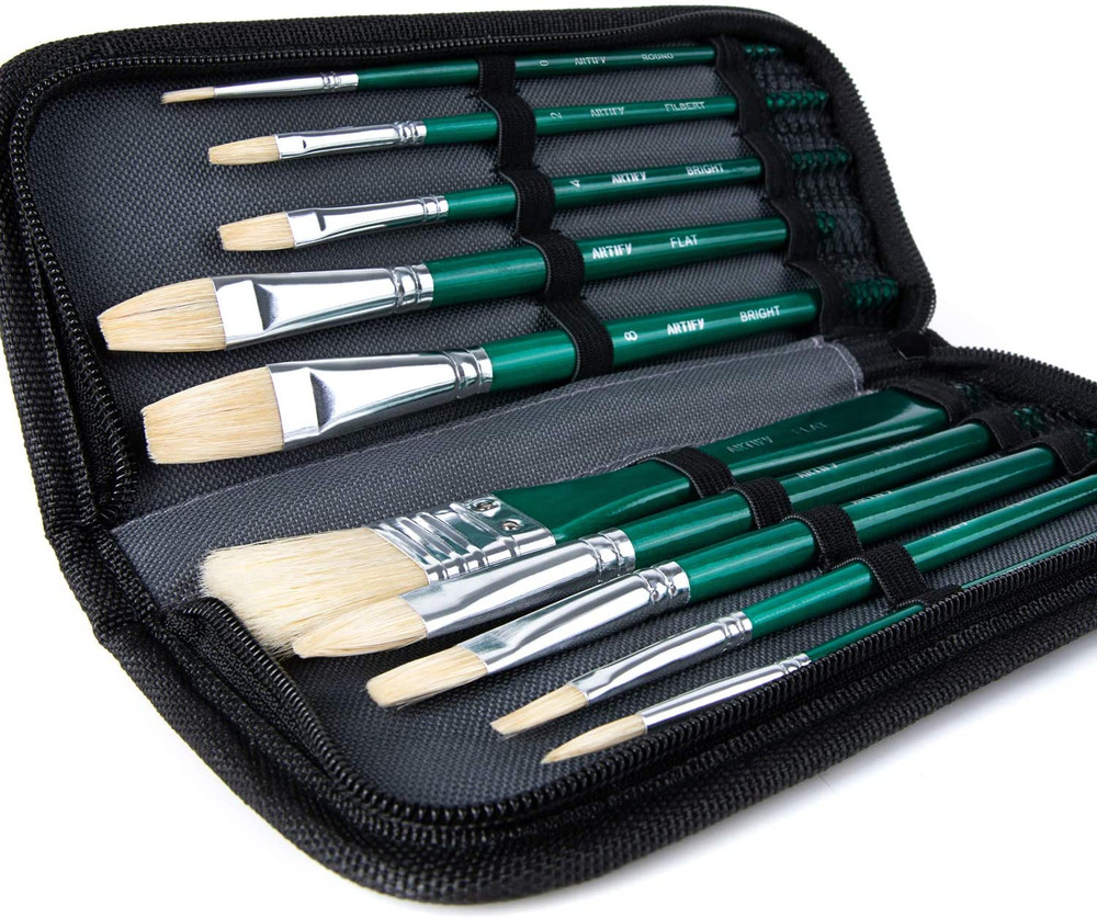 ARTIFY 10 Pieces Paint Brush Set, Intermediate Series, Includes a Carrying Case,
