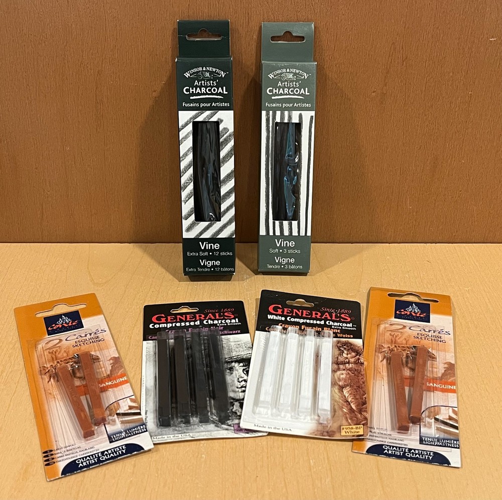 Lot Of 6 Sketching Charcoal Artist Hobby Supplies Windsor Generals Conte