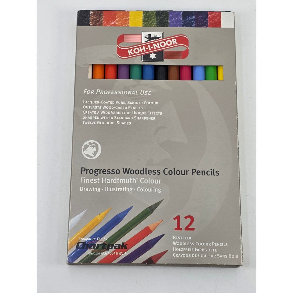 Koh-I-Noor Progresso Woodless Colored Pencils 12 Set Hardtmuth Colour Drawing