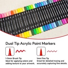 48 Colors Acrylic Paint Markers, Dual Tip with Precision Fine Tip and Versat…