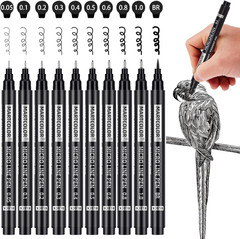 Micro Pen Fineliner Pens, 10 Size Fine Point Archival Black Ink Pens
