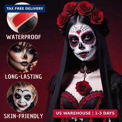 Clown Black White Red Face Paint,Professional 3 in1 Body Paint With 3 Brush Hall