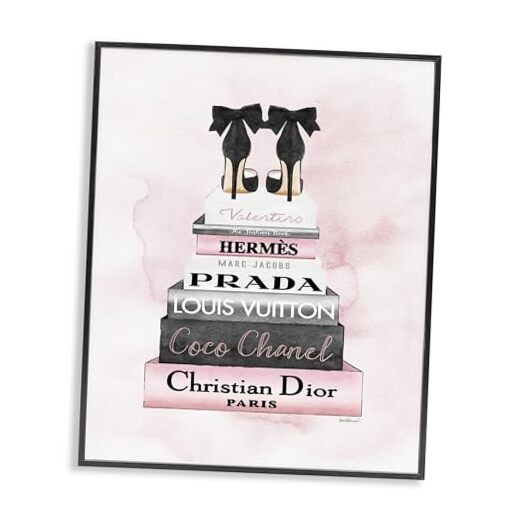 Heels Pink Silver Bookstack Glam Fashion Design, Designed by 20″L x 16″W