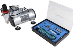 Dual Action Airbrush Compressor Kit, Gravity Feed, 23 LPM, 1.5HP, Oil-Free Metal
