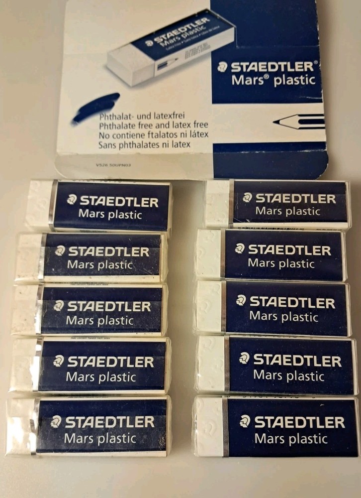 Staedtler Germany Mars Plastic Erasers 526-50 White Lot Of 10 Sealed Art Office