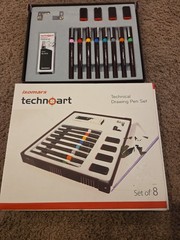 Isomars Technoart Technical Drawing Pen Set 8 Pens, 4 Stands. 1 Blk Drawing Ink