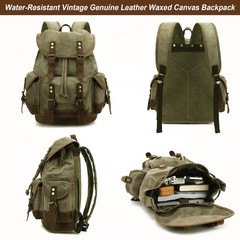 HuaChen Vintage Canvas Leather Backpack: Spacious Durable Rucksack for Men & …