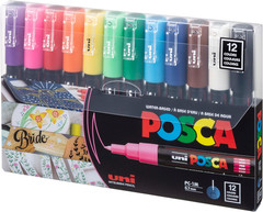 Posca Acrylic Paint Art Markers, Set of 12 Extra Fine Point Thin Paint Pens for