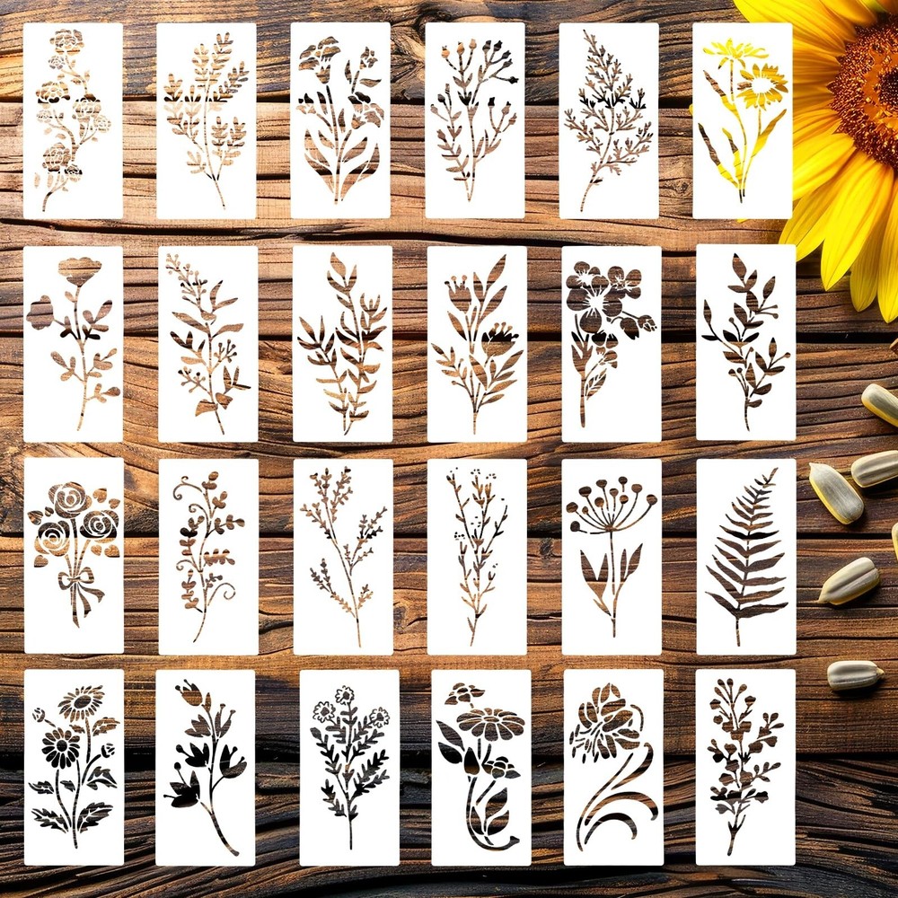 24Pcs Flower Stencils for Painting, Leaf Stencils for Flower Leaf Crafts, Pla…