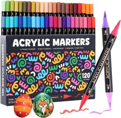 120 Colors Acrylic Paint Marker, Dual Tip and Dual Colors Acrylic Paint Pens …