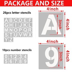 4 Inch Letter Stencils and Numbers, 36 Pcs Alphabet Art Craft Stencil, 4